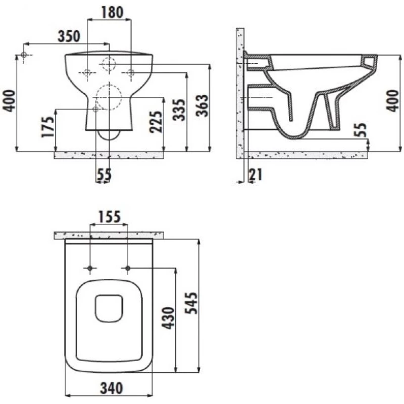 Комплект подвесной унитаз Creavit Sphinx SP320-11CB00E-0000 + KC1803.01.0000E + система инсталляции Villeroy & Boch 92246100