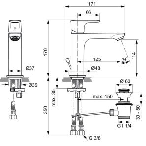 Изображение товара смеситель для раковины с донным клапаном ideal standard connect air grande a7012aa 