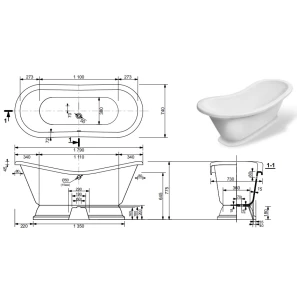 Изображение товара ванна из литьевого мрамора 179x74 см на подиуме эстет бостон fp00001046