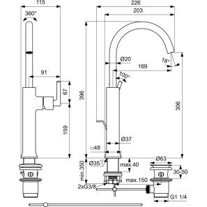 Изображение товара смеситель для раковины с донным клапаном ideal standard joy bd155a5