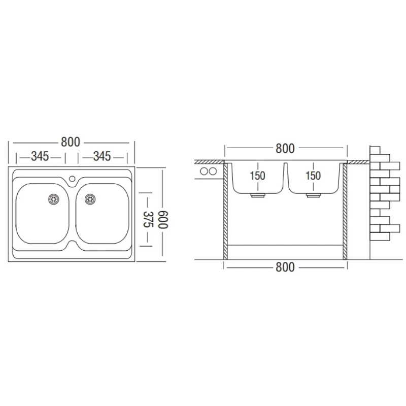 Кухонная мойка матовая сталь Ukinox Стандарт STM800.600 20--5C 3C-