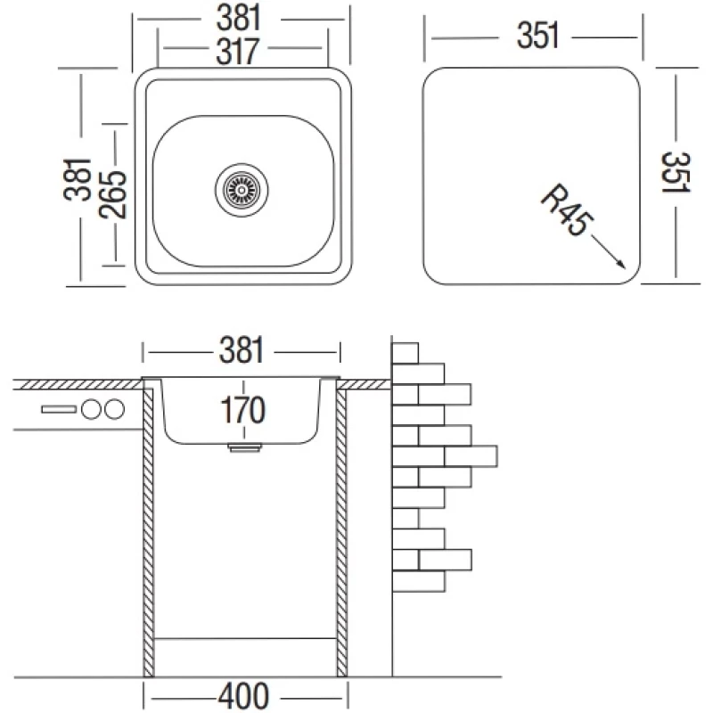 Кухонная мойка матовая сталь Ukinox Комфорт COM381.381 -GT6K -C