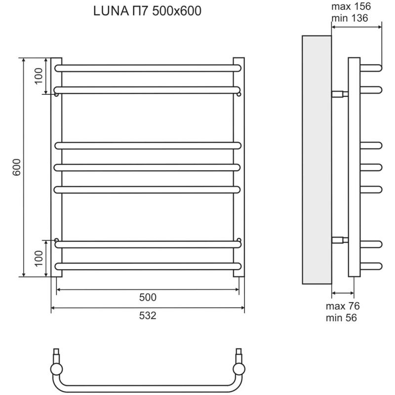 Полотенцесушитель электрический 600x500 ТЭН левый/правый Lemark Luna П7 LM41607E