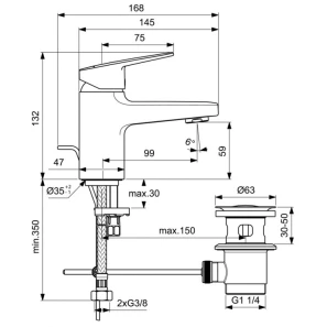 Изображение товара смеситель для раковины с донным клапаном ideal standard ceraplan bd273aa