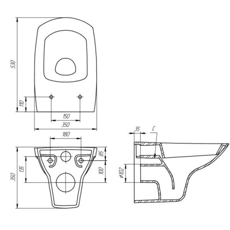 Комплект подвесной унитаз Cersanit Carina MZ-CARINA-COn-DL + система инсталляции Jacob Delafon E5504-NF + E4316-CP