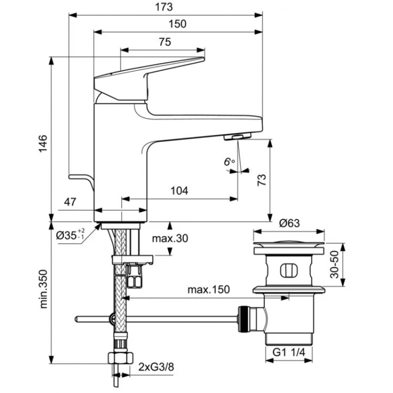 Смеситель для раковины с донным клапаном Ideal Standard Ceraplan BD274AA