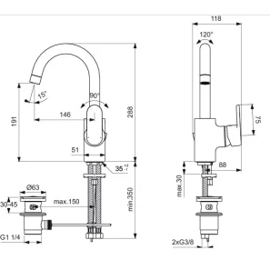 Изображение товара смеситель для раковины с донным клапаном ideal standard vito b0410aa 