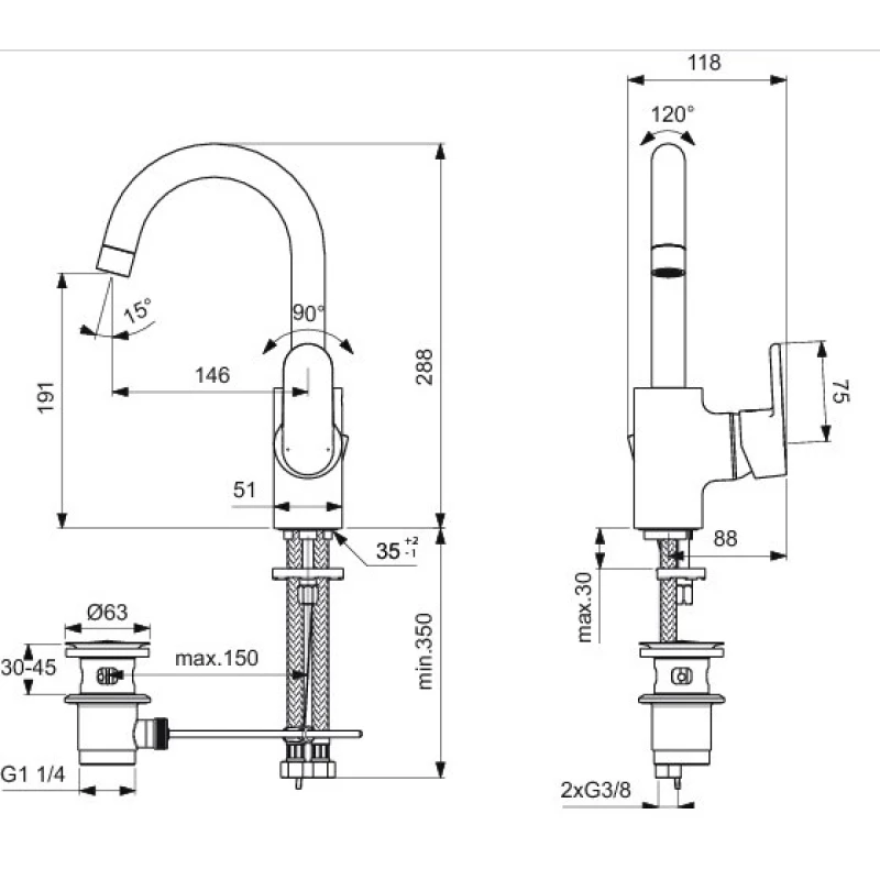Смеситель для раковины с донным клапаном Ideal Standard Vito B0410AA 