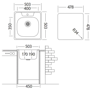 Изображение товара кухонная мойка полированная сталь ukinox комфорт cop503.503 -gt8k 0c