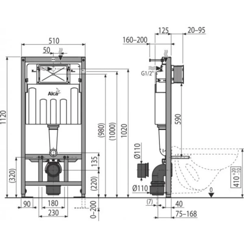 Комплект подвесной унитаз Cersanit Carina MZ-CARINA-COn-DL + система инсталляции AlcaPlast AM101/11203:1RUSSETM71