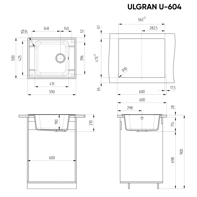 Кухонная мойка Ulgran серый U-604-310