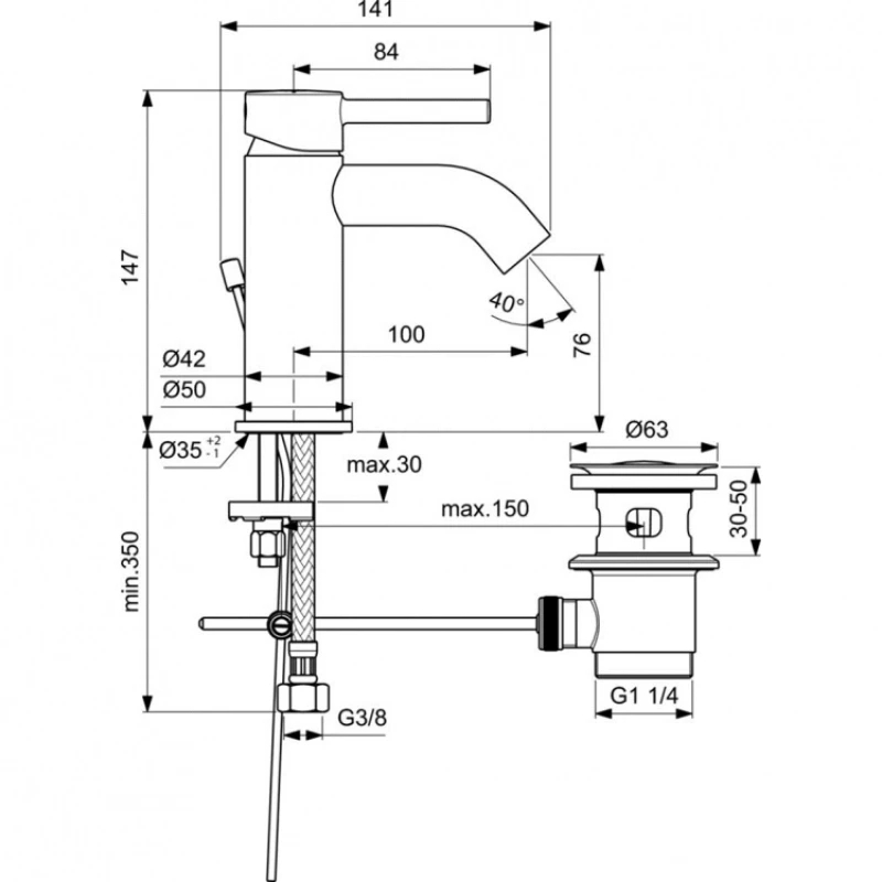 Смеситель для раковины с донным клапаном Ideal Standard Ceraline BC193AA