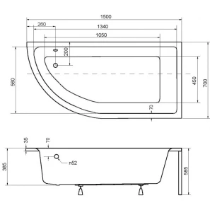 Изображение товара акриловая ванна 150x70 см r besco praktika wap-150-np