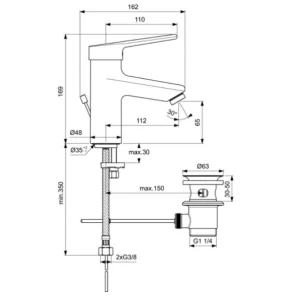 Изображение товара смеситель для раковины с донным клапаном ideal standard ceraplus 2.0 bc091aa