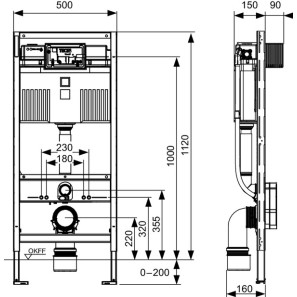 Изображение товара монтажный элемент для подвесного унитаза со смывным бачком uni, высота 1120 мм tece teceprofil 9300302