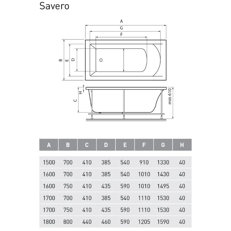 Акриловая ванна 170x75 см Vayer Savero GL000009148
