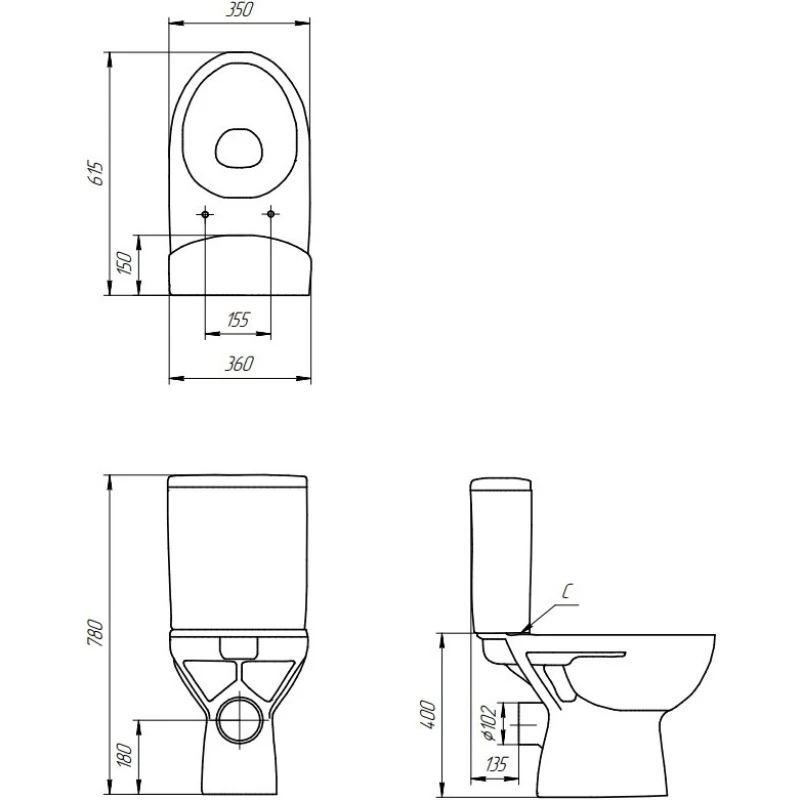 Унитаз-компакт безободковый с сиденьем микролифт Cersanit Parva KO-PA011-3/6-COn-DL