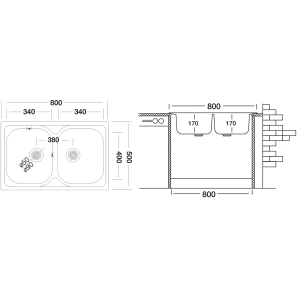 Изображение товара кухонная мойка полированная сталь ukinox гранд grp800.500 20gt8k -o
