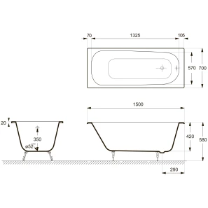 Изображение товара чугунная ванна 150x70 см delice continental dlr230612