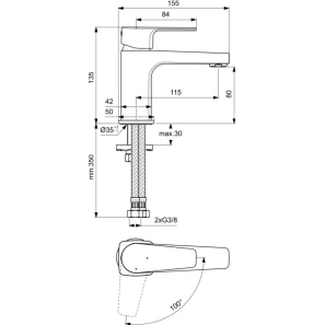 Изображение товара смеситель для раковины без донного клапана ideal standard cerafine d bc683aa