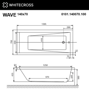 Изображение товара акриловая ванна 139,5x70 см whitecross wave 0101.140070.100