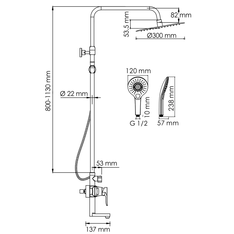 Душевая система 300 мм WasserKRAFT A166.116.101.010.CH
