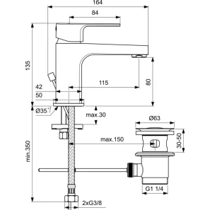 Изображение товара смеситель для раковины с донным клапаном ideal standard cerafine d bc685aa