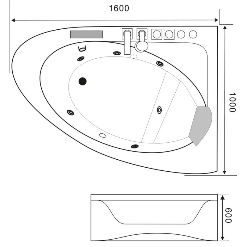 Акриловая гидромассажная ванна 160x100 см Black & White Galaxy 500800R