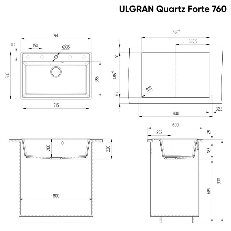 Кухонная мойка Ulgran трюфель Forte 760-06