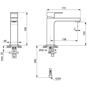 Изображение товара смеситель для раковины без донного клапана ideal standard edge a7108aa