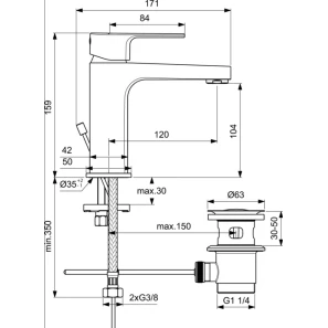 Изображение товара смеситель для раковины с донным клапаном ideal standard cerafine d bc686aa