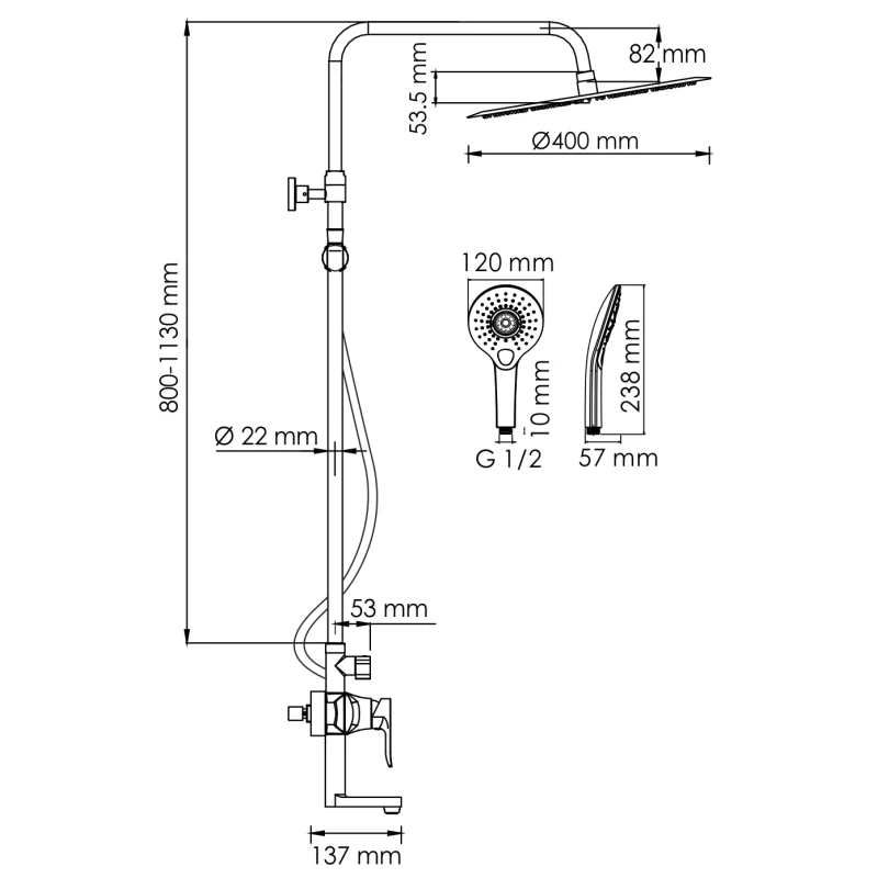 Душевая система 400 мм WasserKRAFT A166.117.101.087.CH
