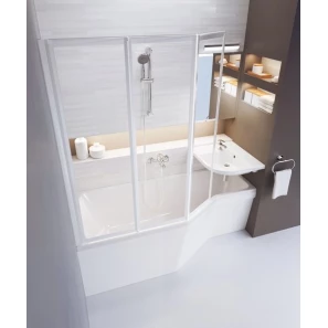 Изображение товара шторка для ванны складывающаяся трехэлементная ravak vs3 115 белая+транспарент 795s0100z1