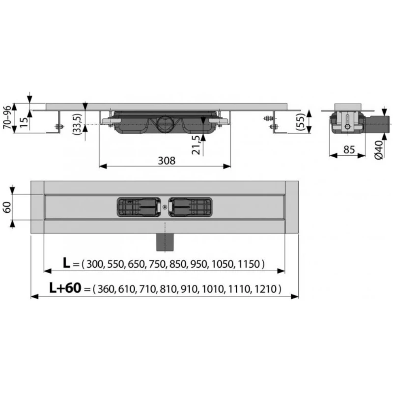 Душевой канал 1144 мм нержавеющая сталь AlcaPlast APZ101 Line APZ101-1150 + LINE-1150M