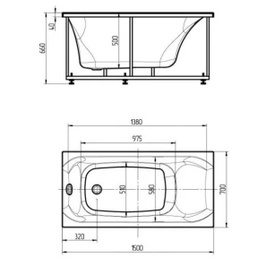 Изображение товара акриловая гидромассажная ванна 150x70 см пневматическое управление плоские форсунки aquatek альфа-150