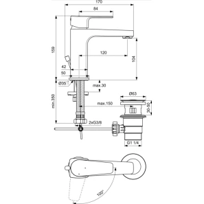 Изображение товара смеситель для раковины с донным клапаном ideal standard cerafine d bc688aa