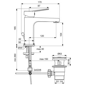 Изображение товара смеситель для раковины с донным клапаном ideal standard entella bc232aa