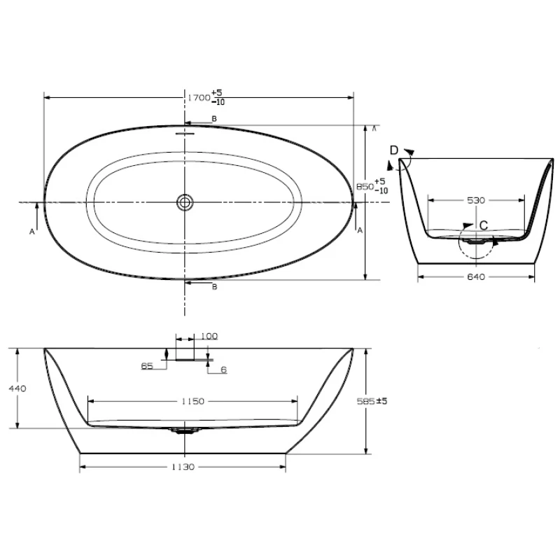 Акриловая ванна 170x85 см Art&Max Bologna AM-BOL-1785-850