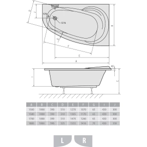 Изображение товара акриловая ванна 180x100 см l alpen naos 46111