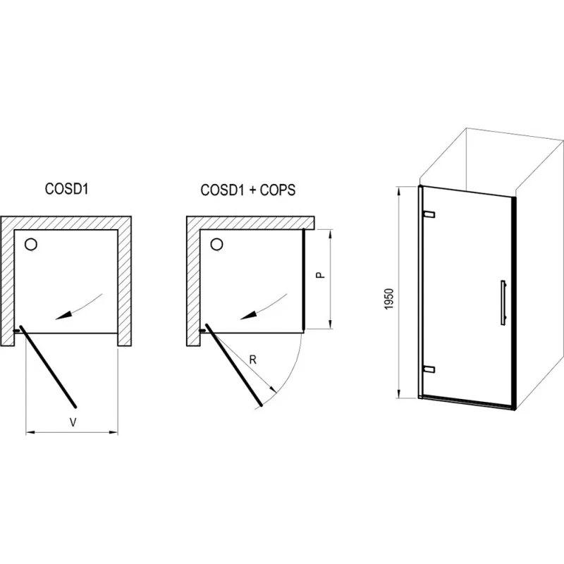 Душевой уголок 79,5x100 см Ravak Cool COSD1 + COPS X0VV40300Z1 + X9VVA0300Z1 прозрачное