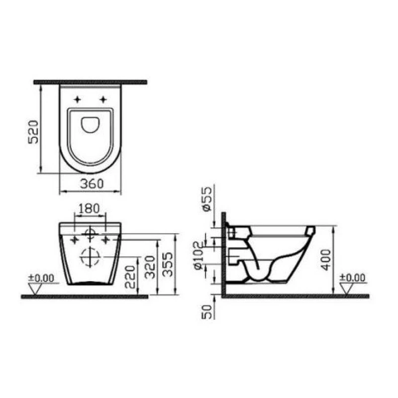 Унитаз безободковый подвесной с сиденьем микролифт Vitra S50 7740B003-6039