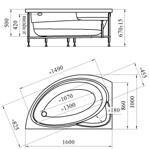 Изображение товара акриловая ванна правая 160x100 см radomir модерна 2-01-0-2-1-214