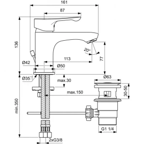Изображение товара смеситель для раковины с донным клапаном ideal standard dot 2.0 bc321aa