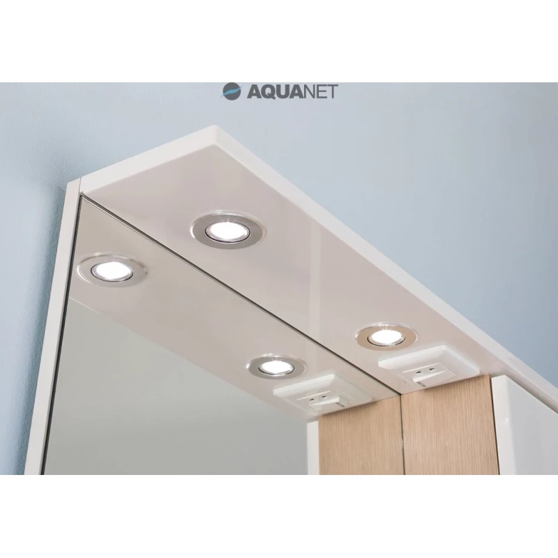 Зеркальный шкаф 75,5x87 см с подсветкой белый/светлый дуб Aquanet Гретта 00173986