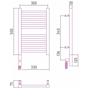 Изображение товара полотенцесушитель электрический 500x300 мэм левый сунержа модус 3.0 00-5700-5030