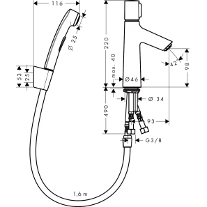 Изображение товара смеситель для раковины с донным клапаном с гигиеническим душем hansgrohe talis select s 72291000