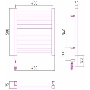 Изображение товара полотенцесушитель электрический 500x400 мэм левый сунержа модус 3.0 00-5700-5040