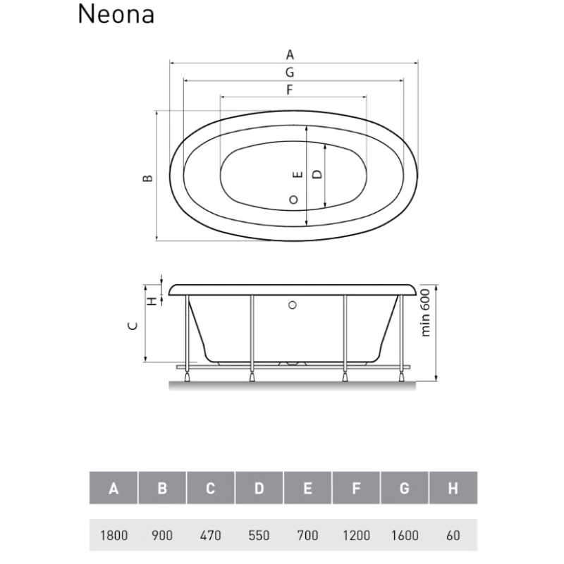 Акриловая ванна 180x90 см Relisan Neona GL000000548