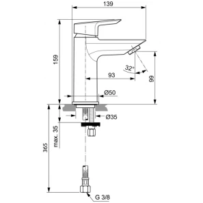 Изображение товара смеситель для раковины без донного клапана ideal standard tesi a6559aa