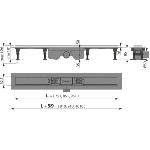 Изображение товара душевой канал 844 мм нержавеющая сталь alcaplast apz22 line apz22-850 + line-850m